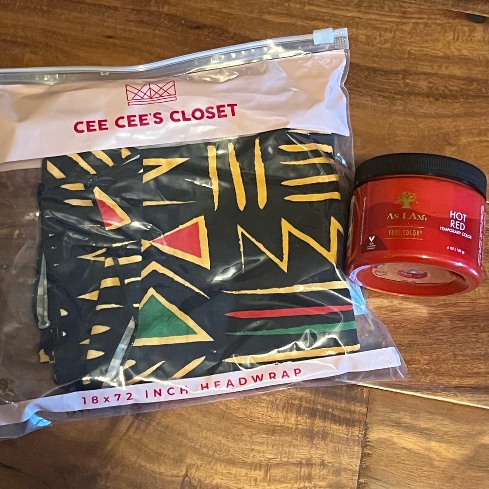 Cece’s hair wrap and As I am hair color mask (0916)
